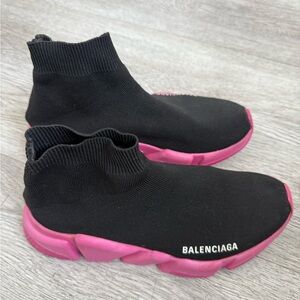 Balenciaga Black and Pink Speed Trainer Sneakers